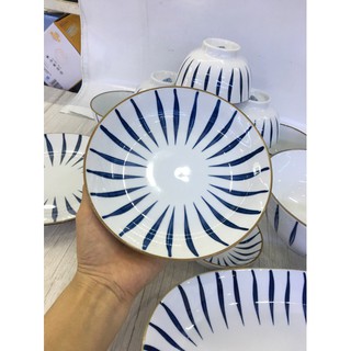 Bộ bát 18 món Bát Tràng kẻ sọc
