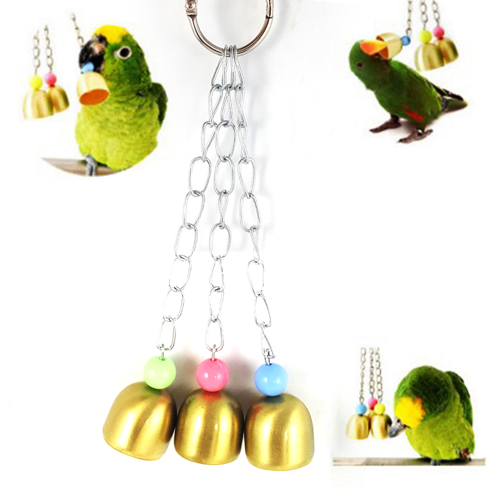 brittany Pet Bird Parrot Pigeon Hanging 3 Bell Chain Cage Stand Bite Playing Sound Toy