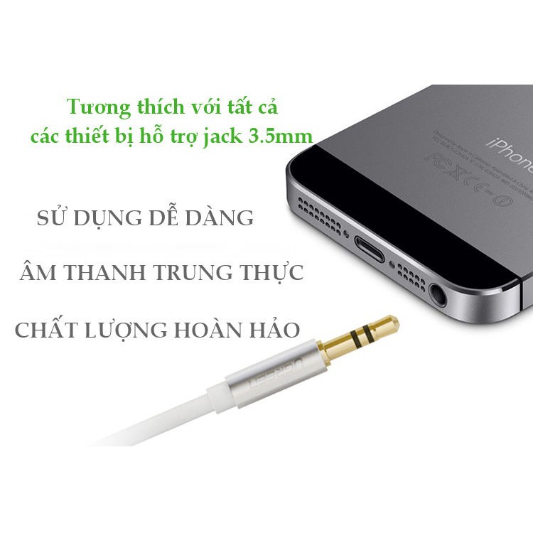 Dây Audio 3.5mm 2 đầu đực dạng cáp tròn mạ Vàng 24K, TPE dài 5M UGREEN 10737 - Hàng chính hãng