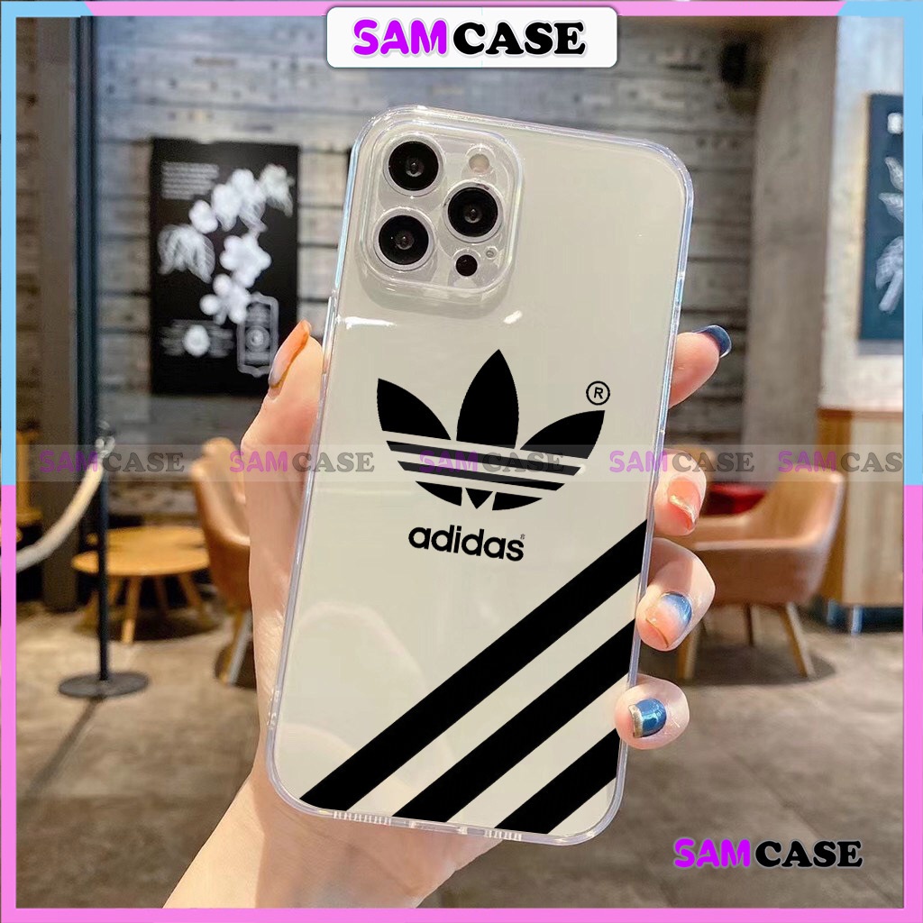 Ốp lưng iPhone Adidas Chống sốc cạnh viền vuông Silicon trong suốt mềm dẻo cho 6/6s/7/8/X/XS/11/12/13/14 Pro Plus Max