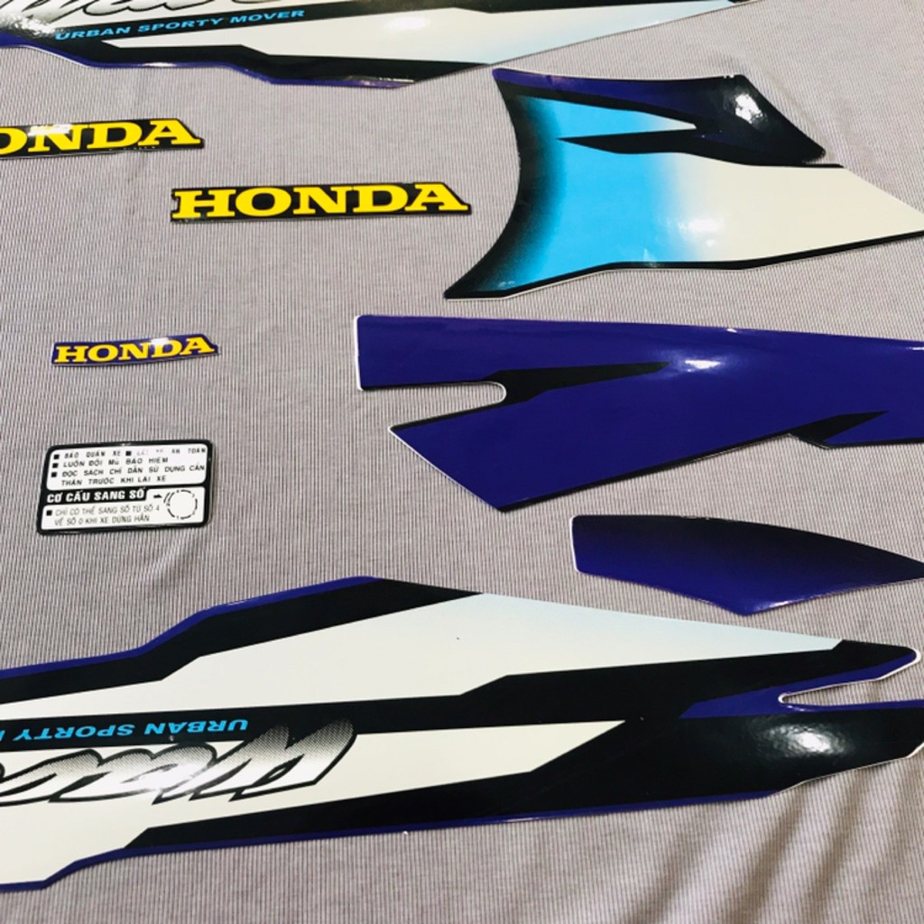 Trọn bộ tem rời dán xe máy 3 lớp Honda Wave ZX màu xanh tím