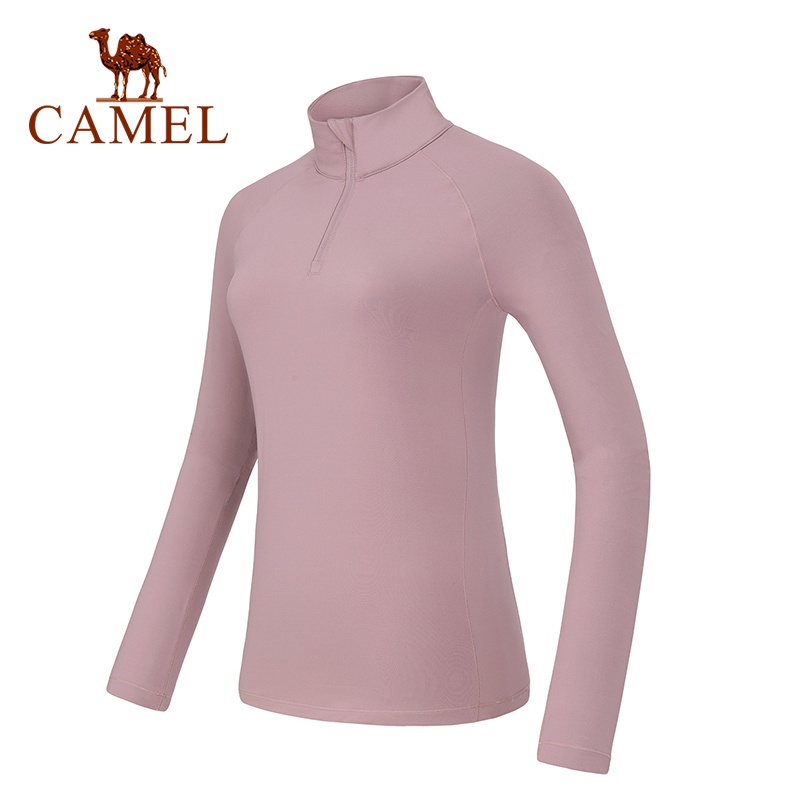Áo dài tay CAMEL thể thao cổ đứng kéo nửa khóa để tập yoga chạy bộ