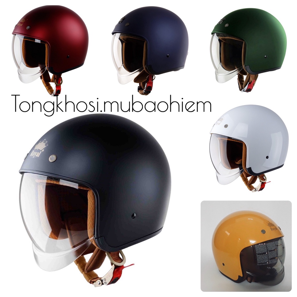 Mũ bảo hiểm 3/4 đầu Royal M139 kính âm trơn nhiều màu - Bảo hành 12 tháng