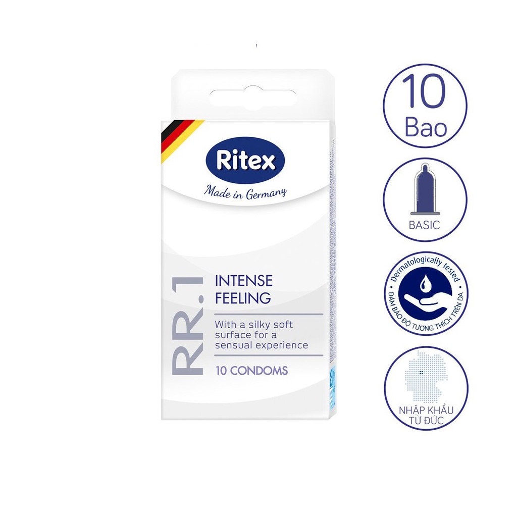 Bao cao su mỏng Ritex RR1, bao cao su cao cấp trong suốt, mềm mịn, siêu bền - chính hãng Đức(hộp 10 chiếc)