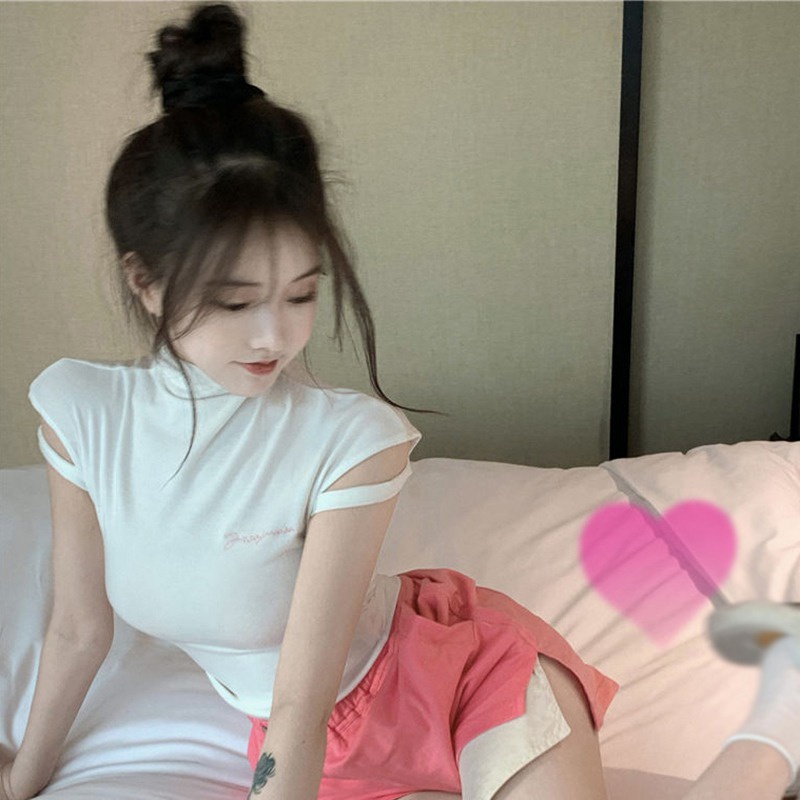 Áo Thun Tay Ngắn Cổ Lọ Màu Sắc Đơn Giản Phong Cách Hàn Quốc Cho Nữ