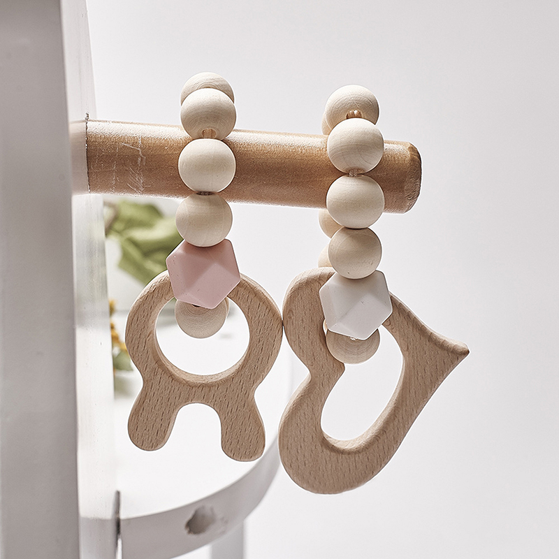 Bnvn 12# Wooden Rattle Beech Bear Hand Teething Ring Baby Rattles Play Stroller Toy Bnvv