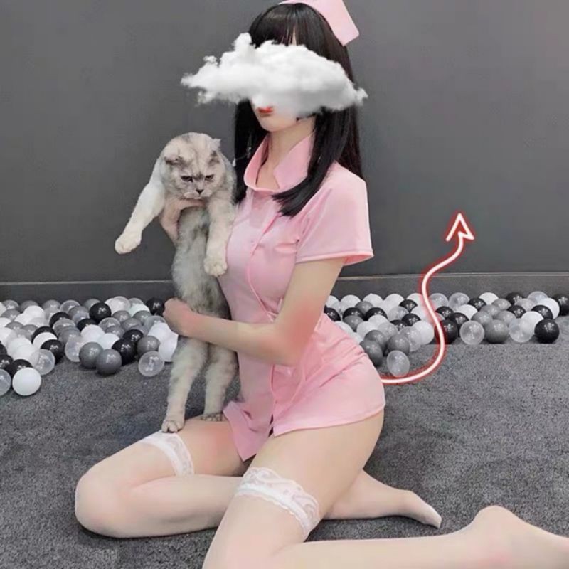 Cosplay nàng y tá hồng sexy - bộ váy ngủ hóa trang nữ điều dưỡng gợi cảm