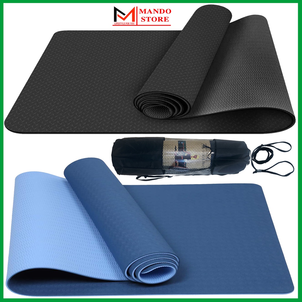 Thảm Tập Yoga 2 Lớp TPE Dày 6mm Cao Cấp Chống Trượt – Chọn Màu – Tặng Kèm Túi Đựng Và Dây Buộc Thảm Yoga Xịn