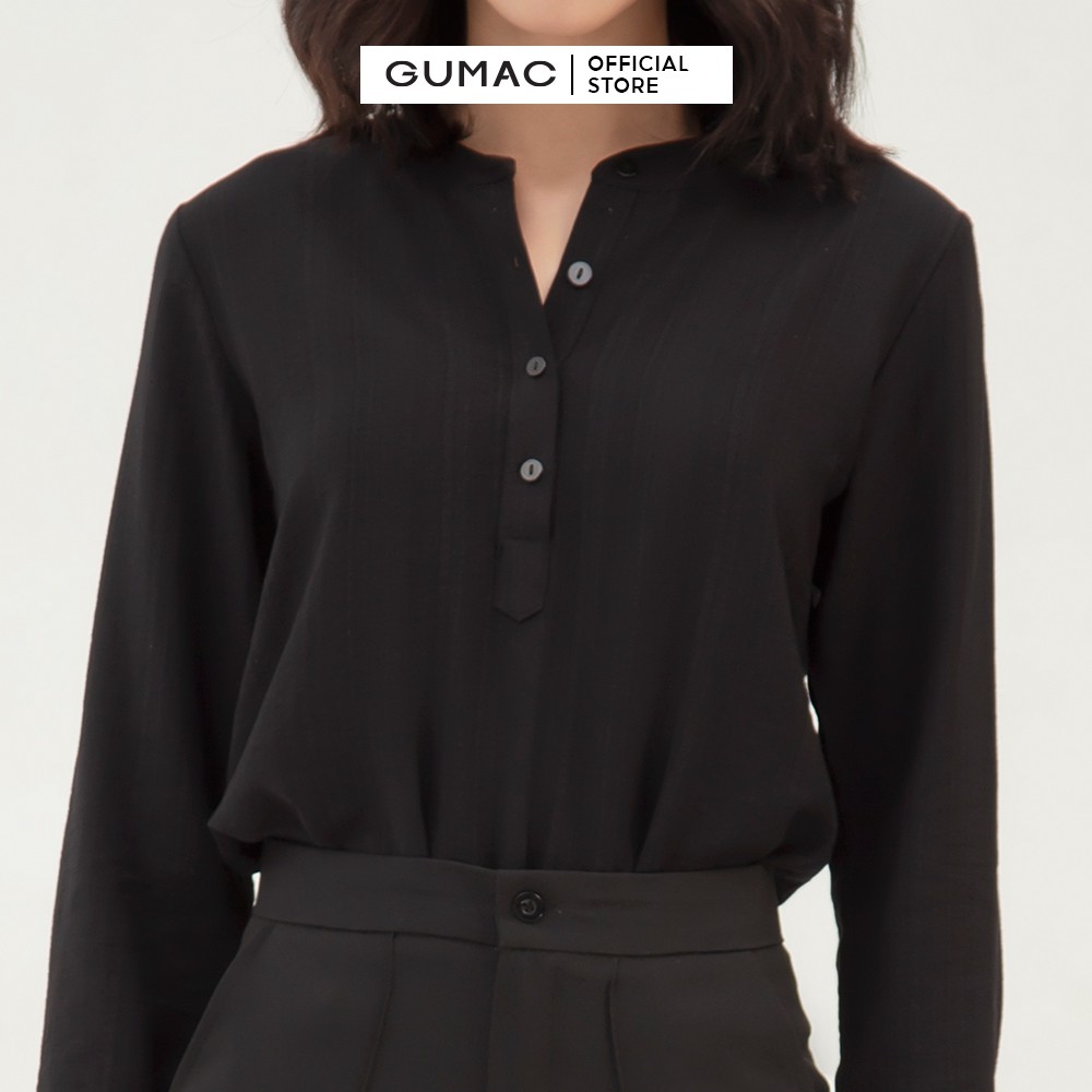 Áo sơ mi nữ cổ tròn mổ trụ GUMAC màu đen, đủ size, đồ công sở AB351
