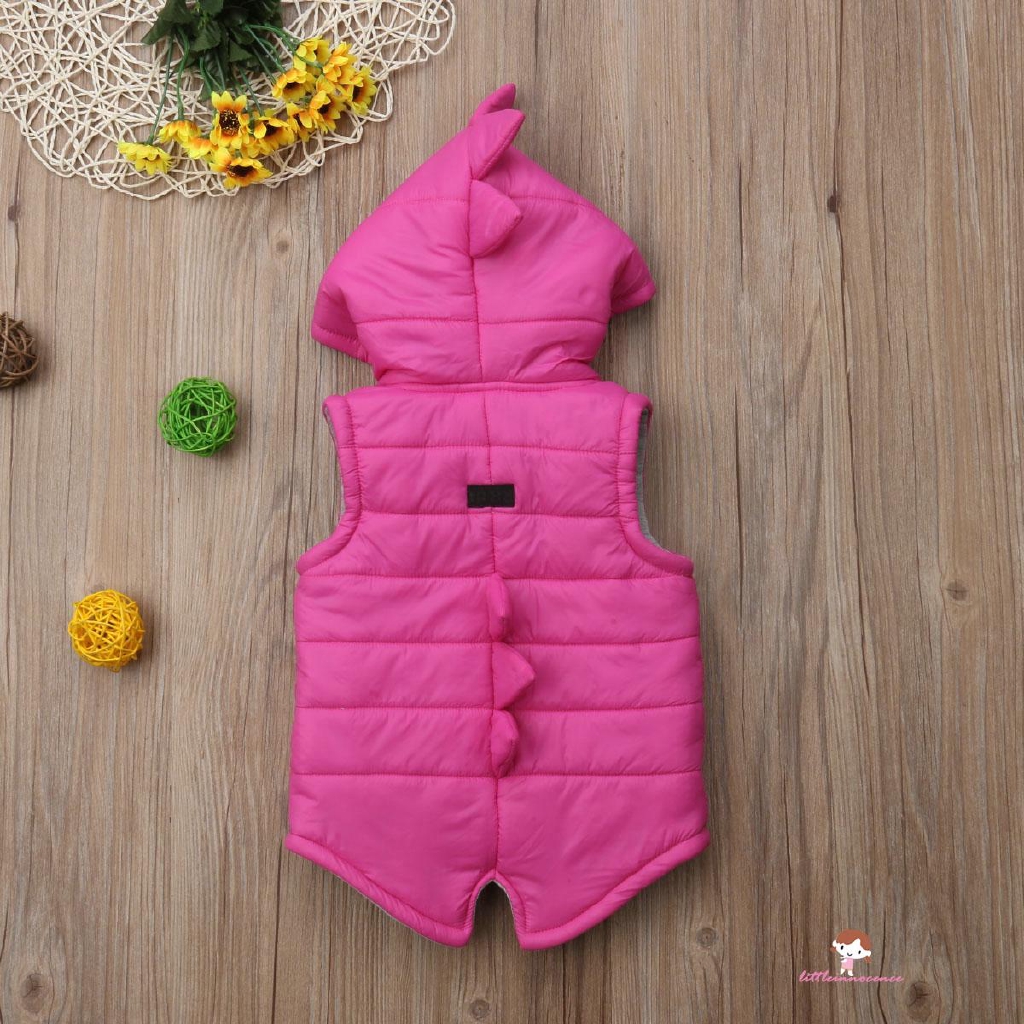 Áo Khoác Hoodie Không Tay Có Khóa Kéo In Hình Khủng Long Dành Cho Bé Trai Gái