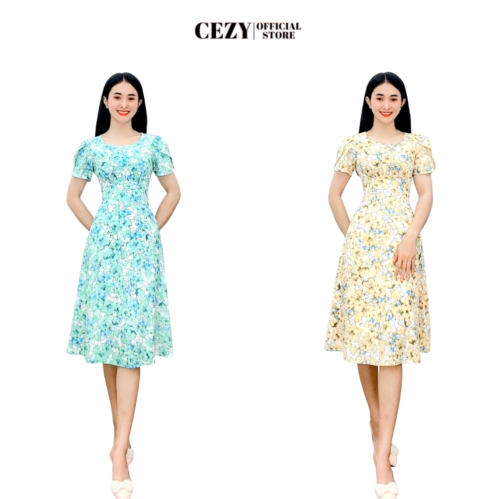 Đầm cổ tròn tay phồng dáng xòe có size bigsize CEZY D65