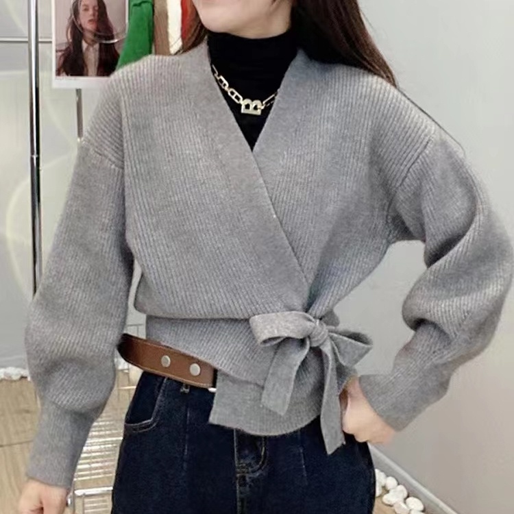Áo khoác cardigan SUXI dệt kim thiết kế cổ chữ V phong cách vintage