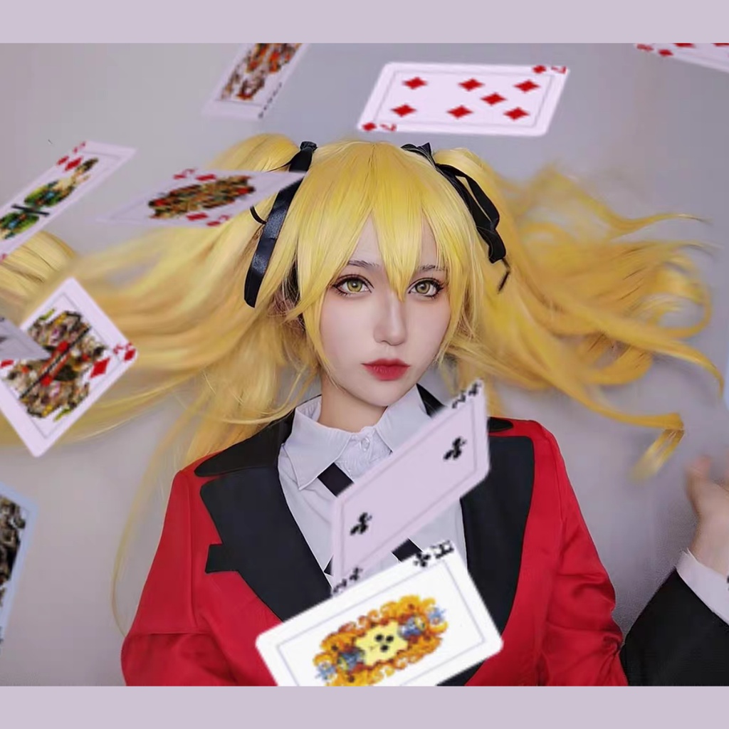 Wig/tóc giả vàng 2 búi cosplay Saotome Mary Kakegurui học viện cờ bạc đỏ đen
