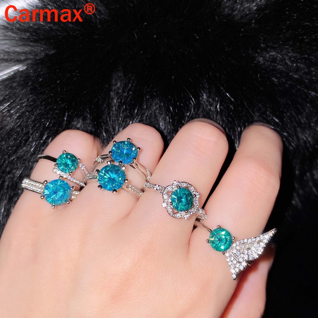 Nhẫn Moissanite Màu Xanh Lá Và Xanh Dương Đơn Giản Thanh Lịch
