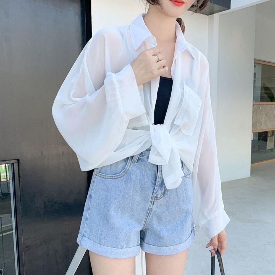 AMOI Áo Sơ Mi Khoác Ngoài Vải Voan Mỏng Dáng Rộng Thời Trang Trẻ Trung Cho Nữ