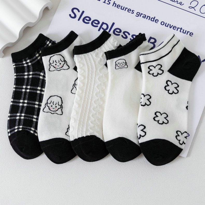 Vớ Cổ Thấp Co Giãn Họa Tiết Dễ Thương Phong Cách Hàn Quốc Cho Nữ