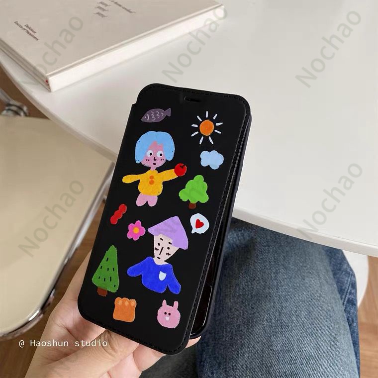 Bao Da Điện Thoại Nắp Lật Chống Sốc Hình Graffiti Cho iPhone13 13promax IX X Flip 7 8plus
