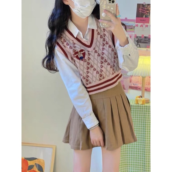 VN407 Áo gile học sinh croptop Hàn Quốc