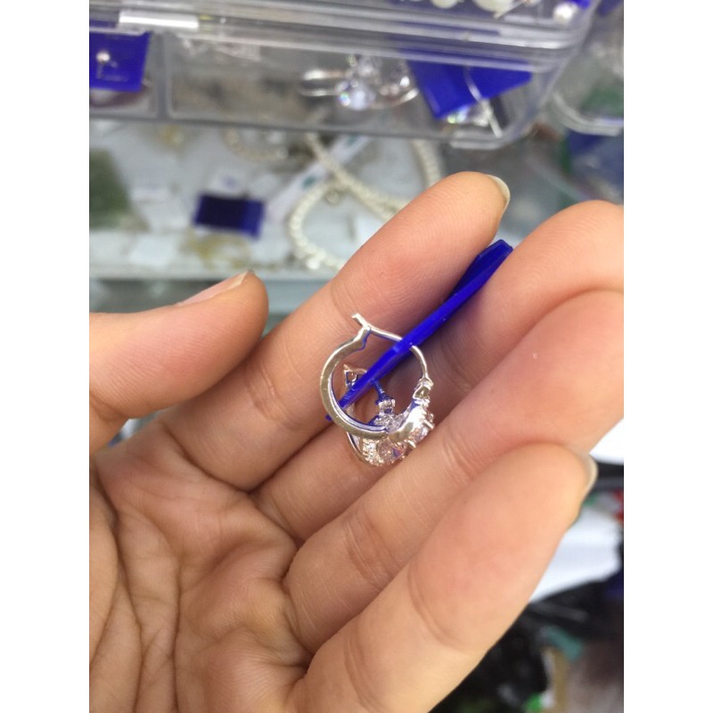 Khuyên tai hoa nhí tròn bạc thật siêu nét NGỌC MẬU trăng sao