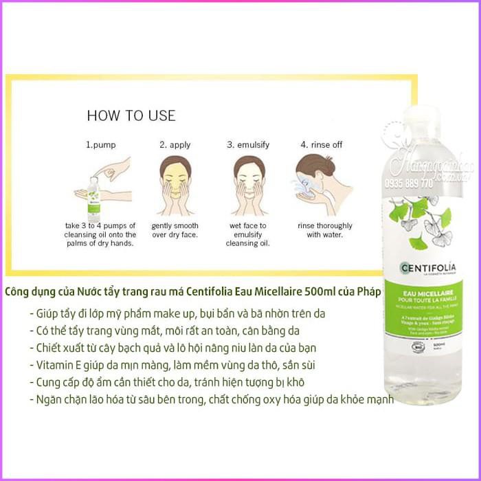 Nước Tẩy Trang Rau Má Centifolia Eau Micellaire Pháp