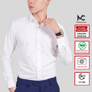 Áo sơ mi nam dài tay cổ bẻ, áo sơ mi trắng vải lụa nến không nhăn không xù