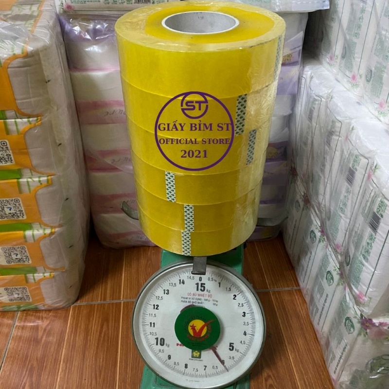 Băng dính đóng hàng 1kg lõi mỏng 3mm (Combo 6 cuộn) màu vàng trong, trắng trong.