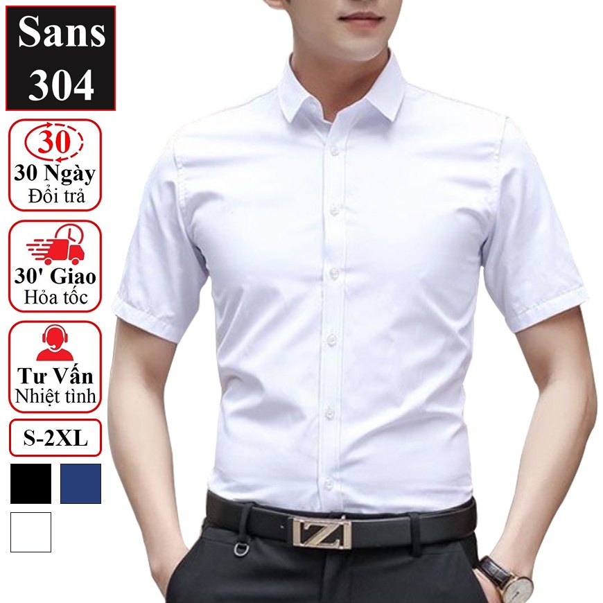 Áo sơ mi nam cộc tay hàn quốc Sans304 ngắn công sở đẹp trắng đen xanh somi cao cấp thời trang trẻ trung lịch lãm size S