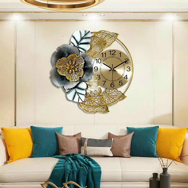 [ hàng nhập khẩu ] Đồng hồ treo tường trang trí nhà cửa họa tiết Hoa Xám- mã 2010-kt 70cm ( có ảnh thật )