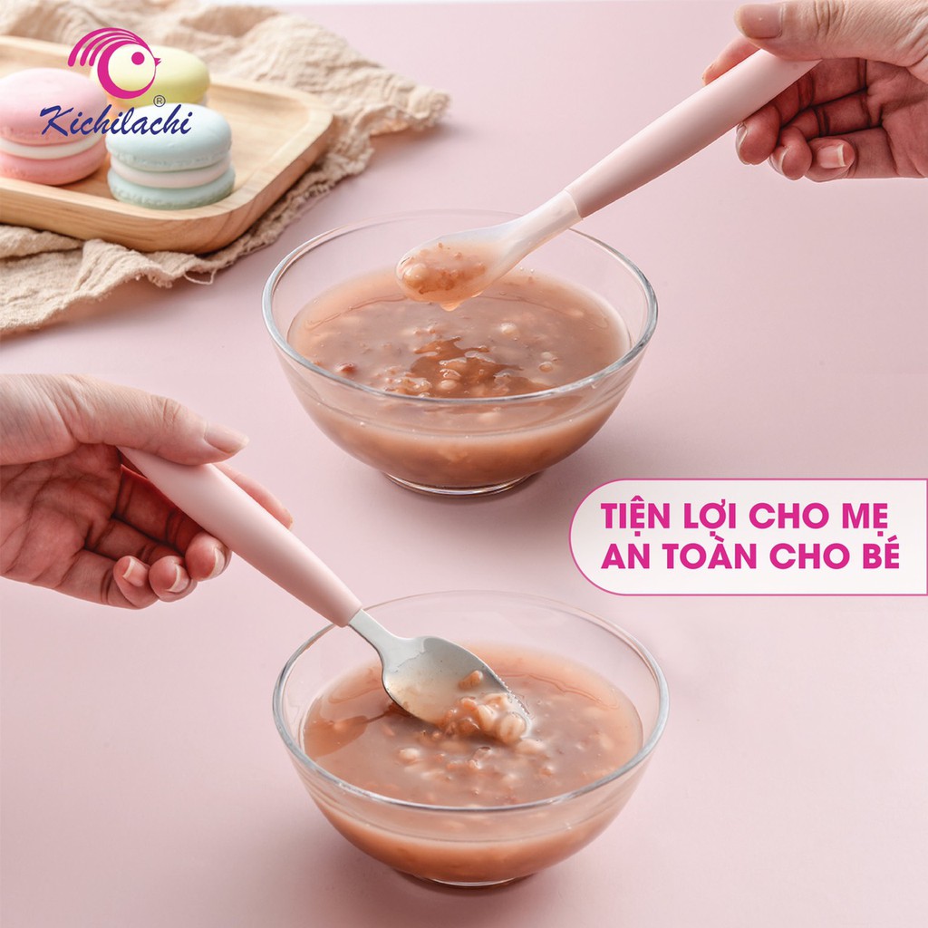 Thìa Nạo Nhỏ Hoa Quả Kichilachi Cho Bé Ăn Dặm Tích Hợp 2 Đầu Silicon Và Inox Tiện Dụng