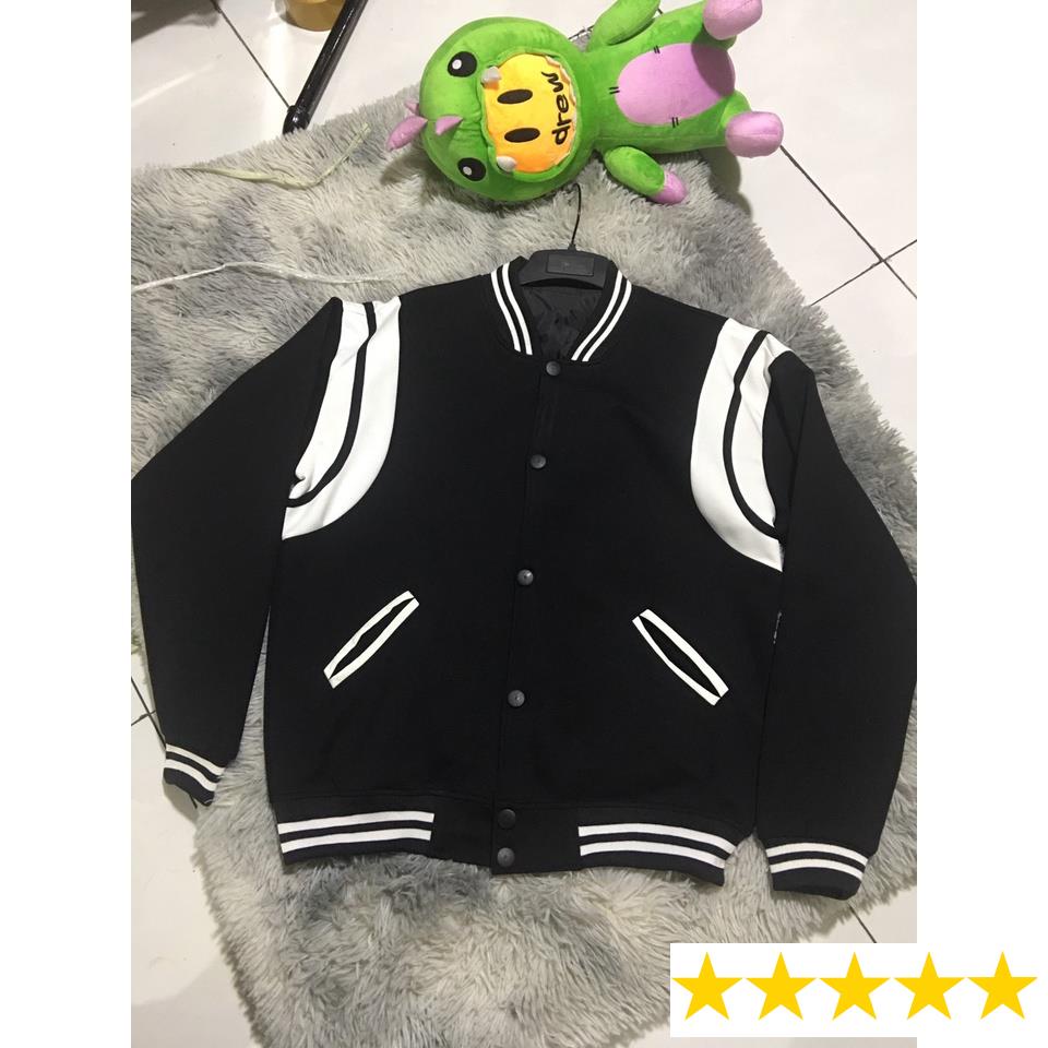 Áo khoác bomber Varsity đen phối trắng TEDDY - SHOP streetwear FREESHIP
