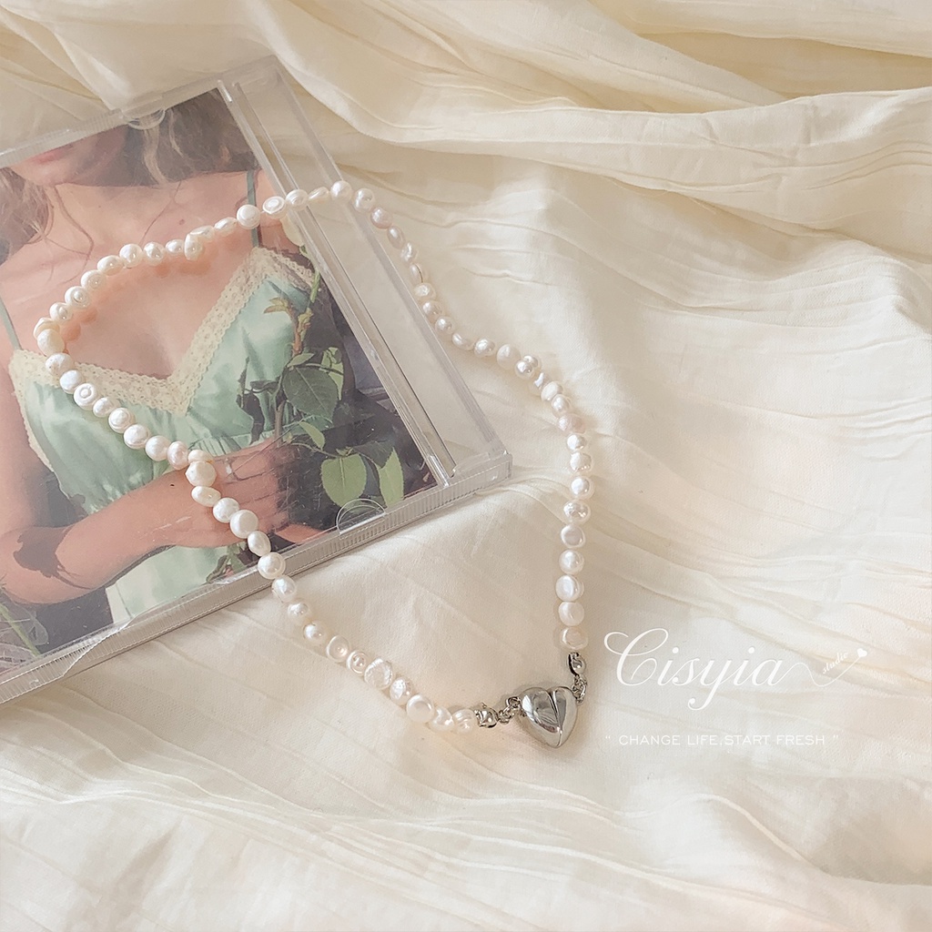 IF ME Vòng Cổ Choker Mặt Trái Tim Từ Tính Đính Ngọc Trai Giả Thời Trang Cho Nữ