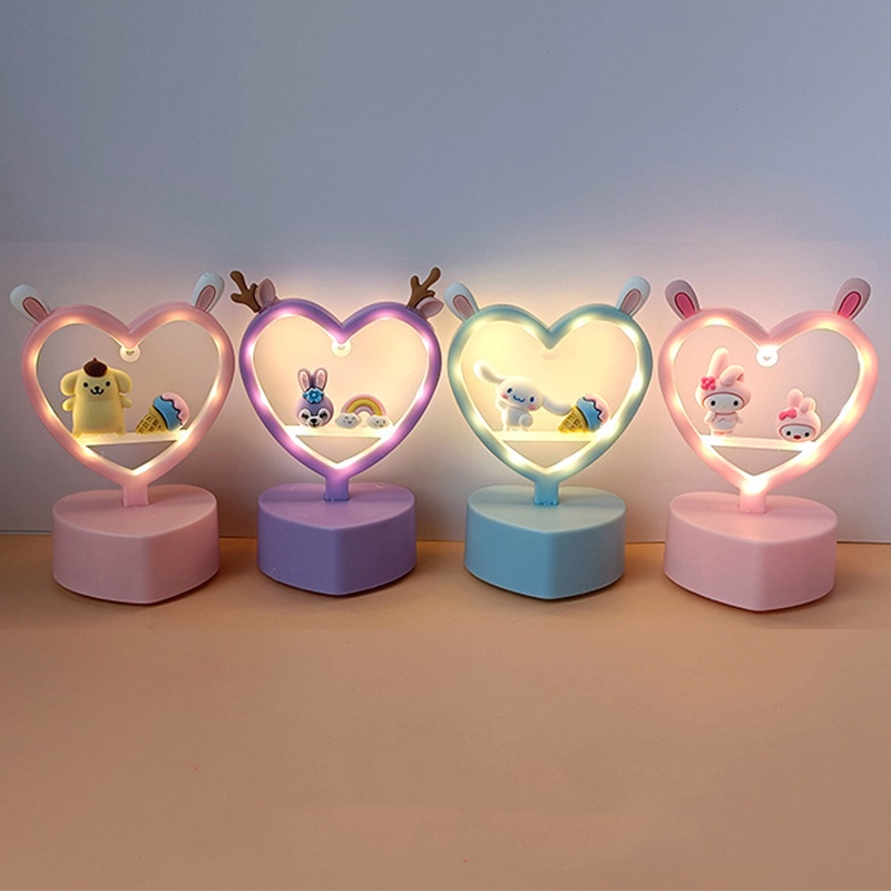 Đèn Ngủ Để Bàn Hình Trái Tim/Mèo Hello Kitty Dễ Thương Dùng Làm Quà Tặng Sinh Nhật Cho Bạn Gái