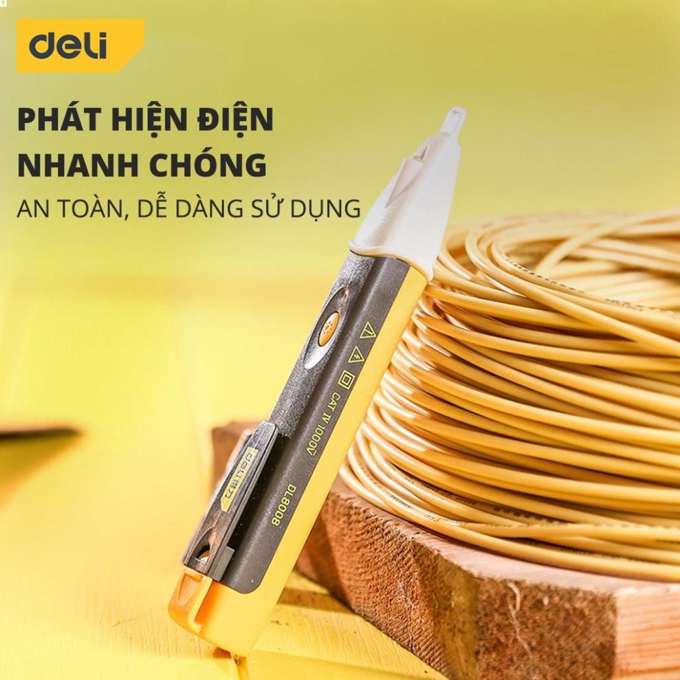 Bút Thử Điện Đa Năng Thông Minh Deli Chính Hãng 90-1000V - Tích Hợp Đèn LED Và Còi Báo Động An Toàn, Tiện Lợi - DL8008 .