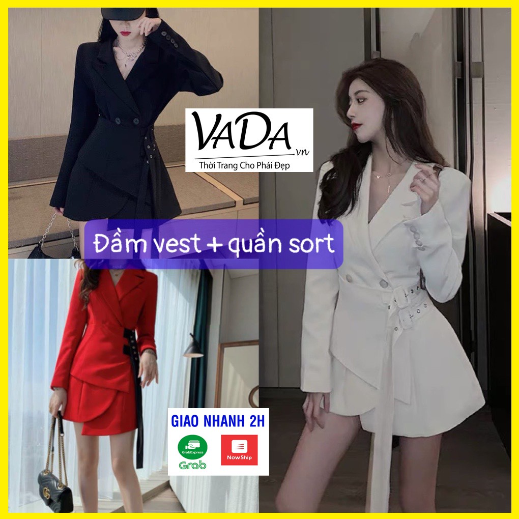 Đầm vest tay dài KÈM quần sort cao cấp đi tiệc cưới, đi bar,dạo phố, đi học, đi làm xinh xắn, sang trọng VADA - V250 - H