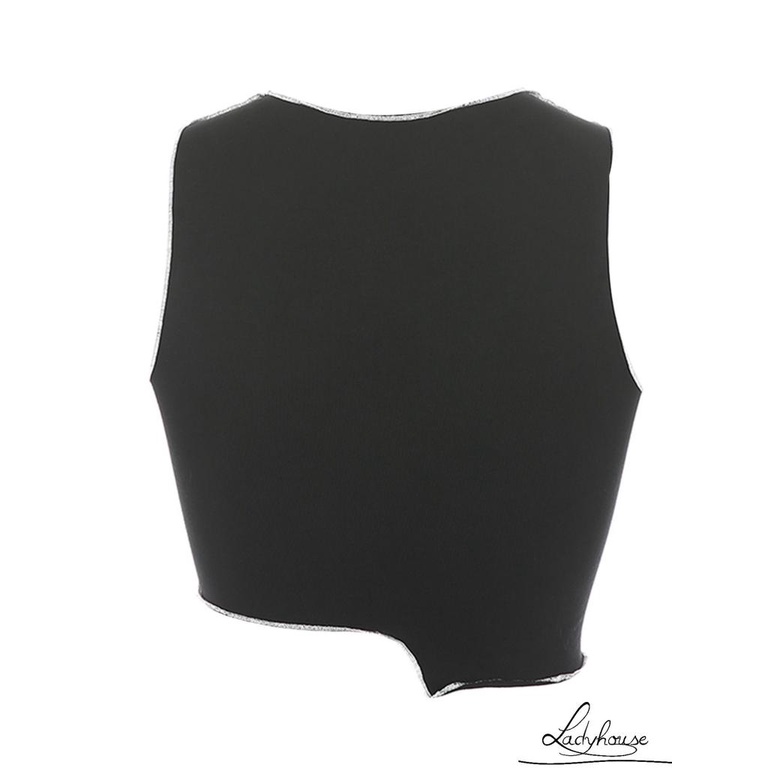 Áo Croptop Không Tay Co Giãn Họa Tiết Hình Học Cho Nữ