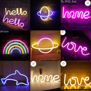 Đèn led neon trang trí phòng ngủ phòng game treo tường nhiều mẫu kèm sẵn móc treo dùng pin hoặc cổng usb