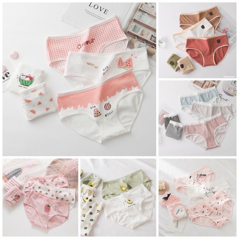 SET 5 Quần Lót Cotton In Hoạ Tiết Dễ Thương SET01