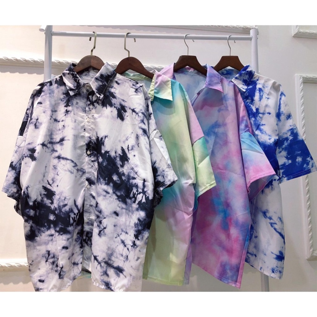 A010 Áo sơ mi loang cỡ rộng nam nữ unisex kiểu dáng Hàn Quốc, áo tay lỡ vải thô kate vảy sơn cá tính oversize Ulzzang