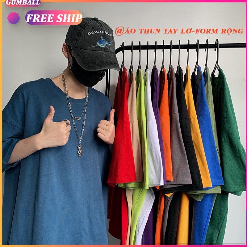 Áo Thun Tay Lỡ Form Rộng Áo Phông Nam Nữ Trơn Chất Cotton Cao Cấp Freesize Phối Đồ Đơn Giản, Cá Tính