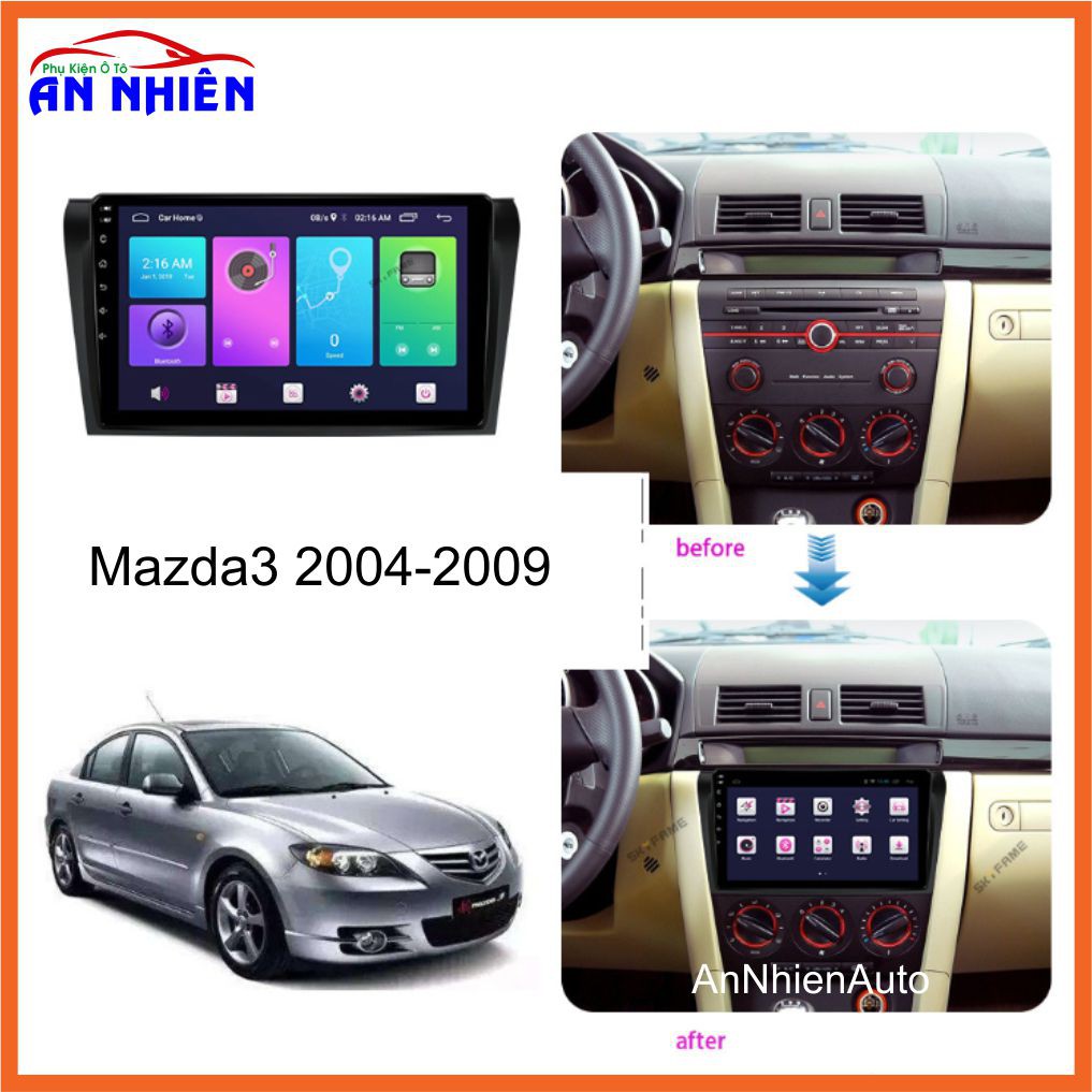 Màn Hình Android 9 inch Cho MAZDA3 2004-2009 - Đầu DVD Chạy Android Kèm Mặt Dưỡng Giắc Zin Cho MAZDA