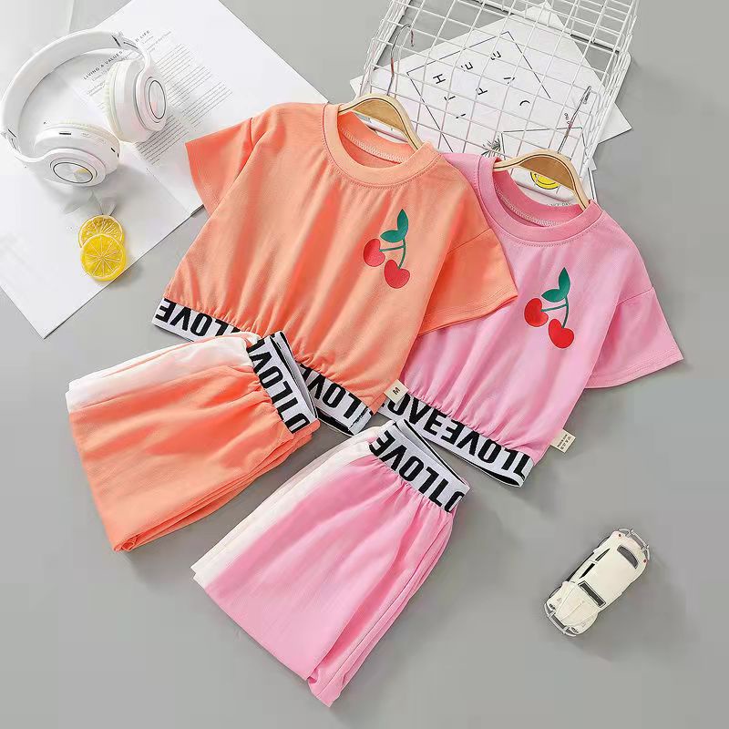 Set Đồ 2 Món Gồm Áo Thun Tay Ngắn Cài Nút Hở Bụng Và Quần Dài Thời Trang Hàn Quốc Cho Bé Gái