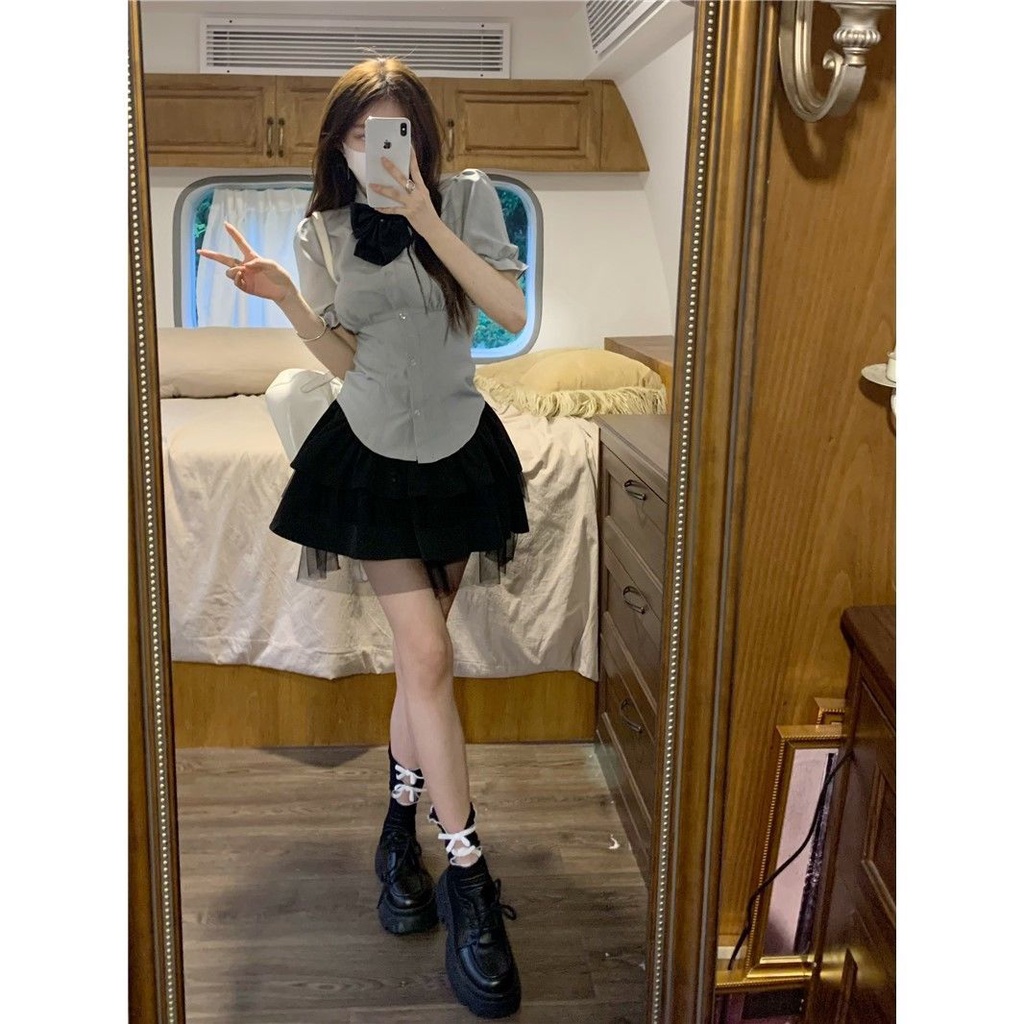 Áo Sơ Mi Tay Phồng 7 Màu Trắng Thiết Kế Chiết Eo Thời Trang Mùa Hè Cho Nữ