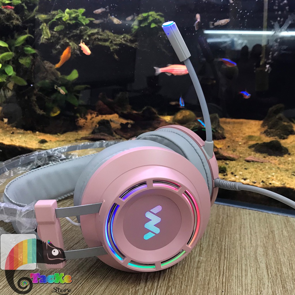 Tai nghe Game thủ màu Hồng có Mic WangMing 9800 USB 7.1 LEB I Gaming Headphone RGB LED 9800S Pink 7.1