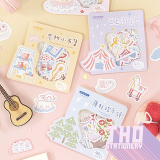 Sticker Cute 💖 Túi 40 Hình Dán Dễ Thương Dream Town Big Sticker Bag Miếng Trang Trí Sổ Vintage Planner Bullet Journal
