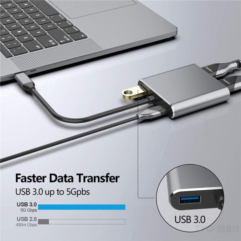 Cáp Chuyển Đổi 4k Usb C Sang Hdmi Dual Usb 3.0 Cho Macbook Samsung Dtx Galaxy S10 / S9