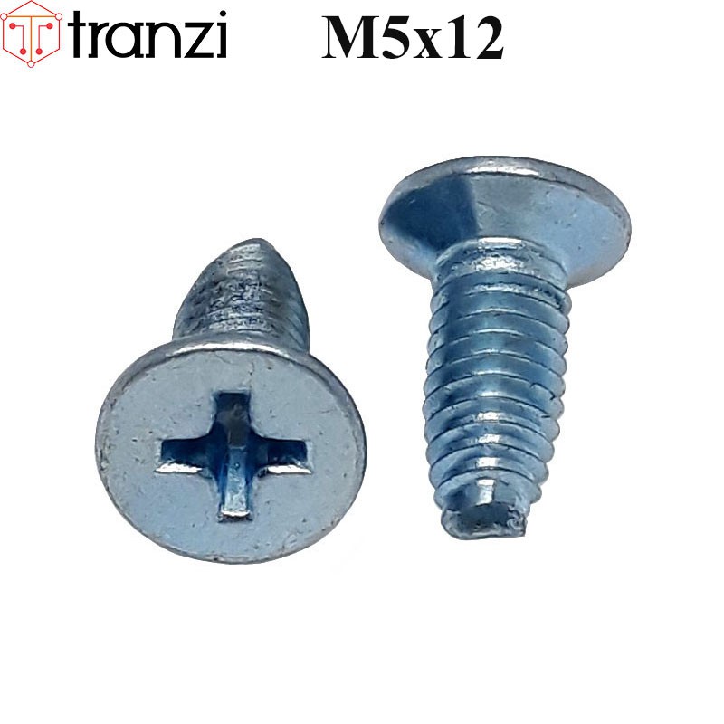 Vít tự tạo ren bake đầu bằng mạ kẽm trắng xanh M5x12 - túi 50 cái