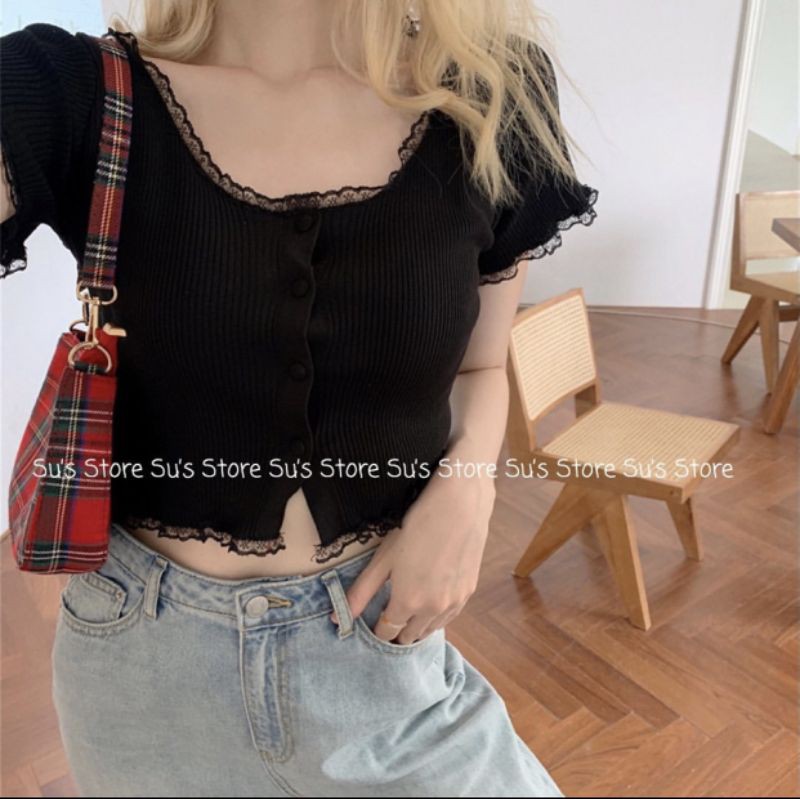 Áo croptop ren viền phong cách hàn quốc