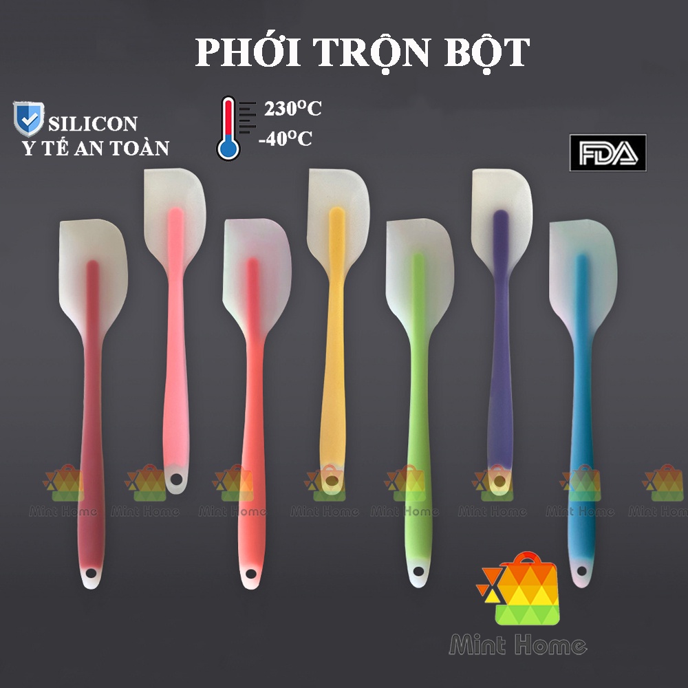 Dụng cụ làm bánh: Cây Spatula phới dẹt trộn bột, đánh trứng phết kem silicon đúc nguyên khối chịu nhiệt muôi lật thức ăn