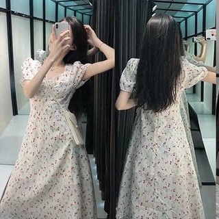 Đầm Midi Tay Phồng Ngắn In Họa Tiết Hoa Phong Cách Hàn Quốc Thời Trang Mùa Hè Mới Cho Nữ