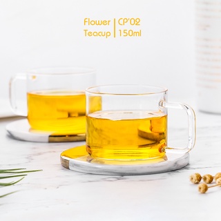 Bộ 2 tách trà hoa thủy tinh 150ml cp'02